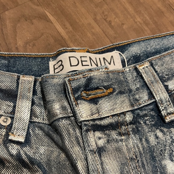 EB Denim Metallic Silver Blue High Rise Straight Leg Jeans - Picture 6 of 8